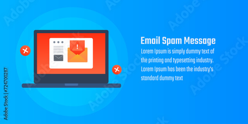Email spam, spam email, Junk email. Unwanted mail, Cyber fraud, Spam protection software, email automation, vector illustration banner.