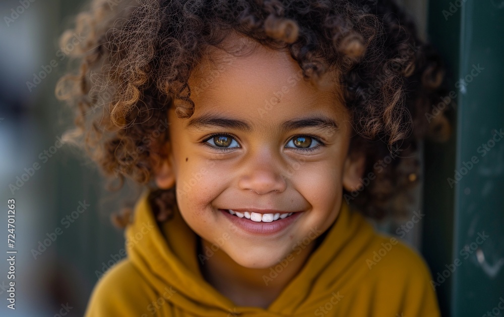 Close-Up of Multiethnic Child With Curly Hair Close-Up of Multiethnic Child With Curly Hair