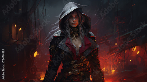A mighty female pirate in red colors, halloween motive 