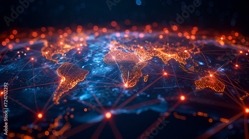 Global business concept of connections and information transfer in the world 3d illustration. generative ai