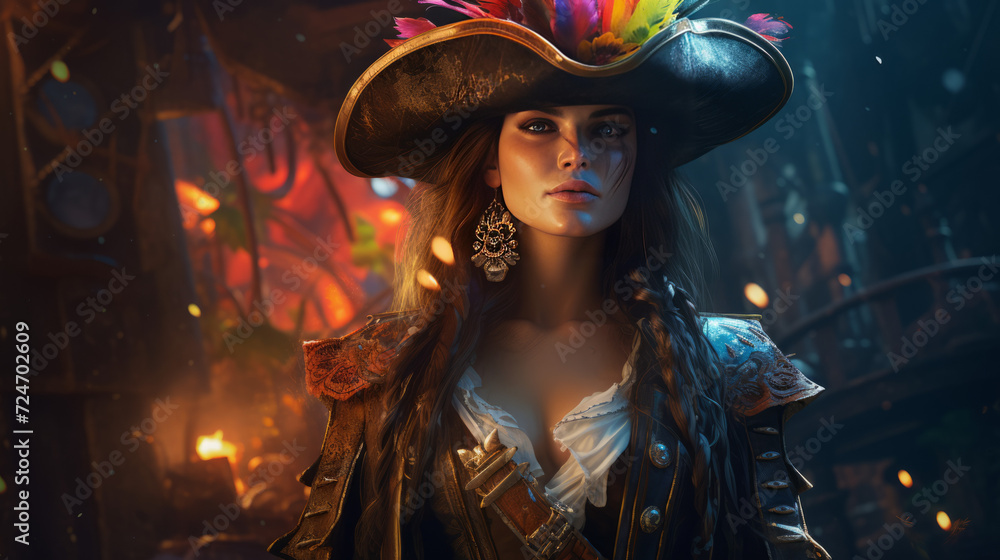 A mighty female pirate in rainbow colors, halloween motive A mighty female pirate in rainbow colors, halloween motive