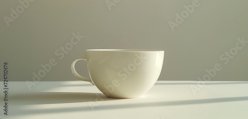 Irregular oval empty white cup in a minimalist environment, a visual masterpiece of simplicity. White cup.