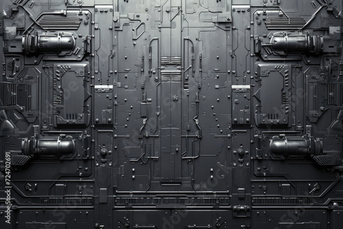 Fototapeta Naklejka Na Ścianę i Meble -  Futuristic Panorama: Monochromatic Spaceship Details