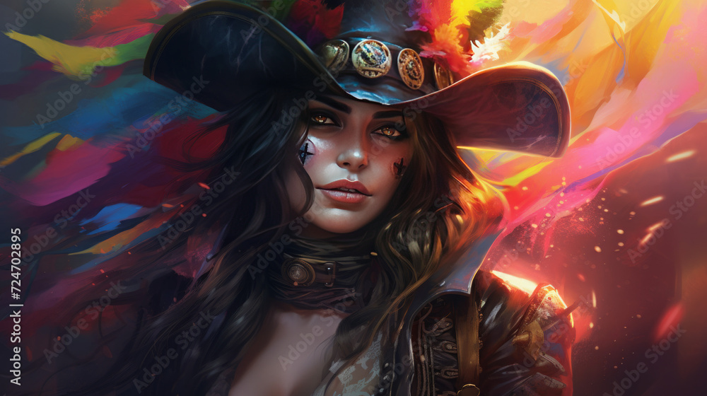 A mighty female pirate in rainbow colors, halloween motive A mighty female pirate in rainbow colors, halloween motive