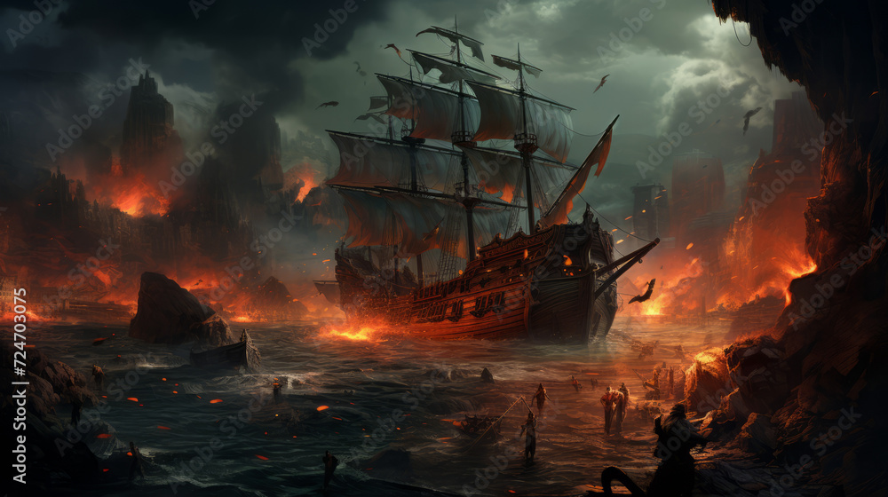 Fototapeta premium A epic pirate battle on the high seas