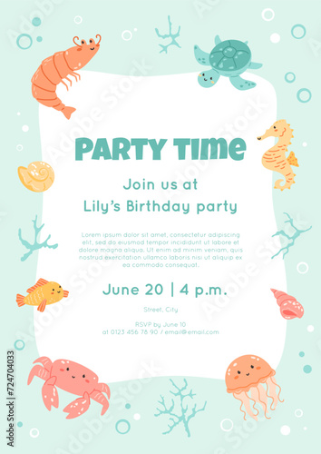 Photography Invitation to a children's birthday party in the style of underwater