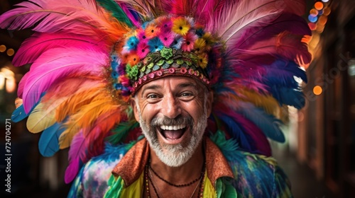 Vibrant Carnival Man with Headdress