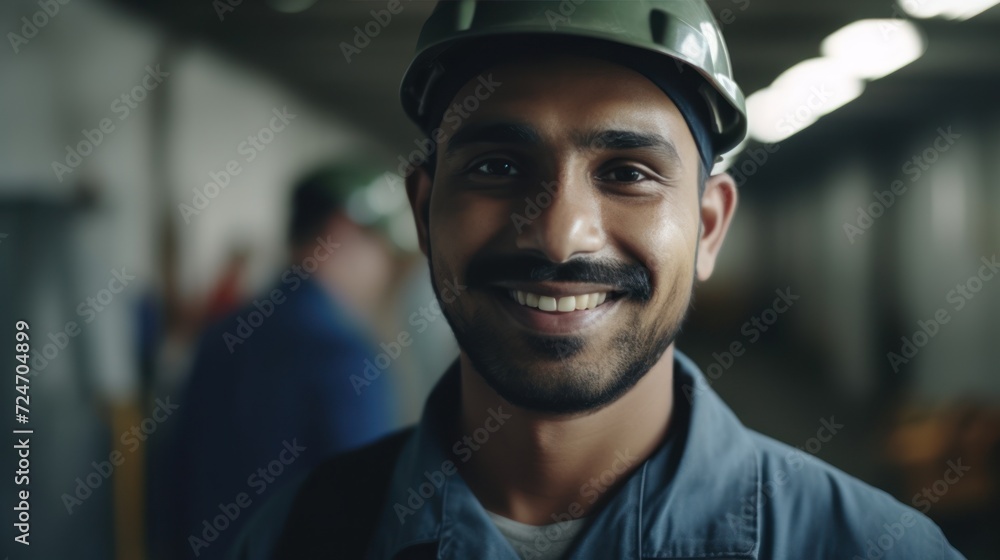 Portrait of an Indian engineer in a factory. created with ai Portrait of an Indian engineer in a factory. created with ai
