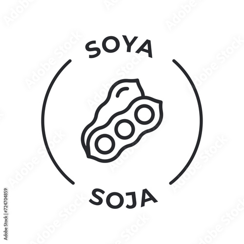 Simple Isolated Vector Logo Badge Ingredient Warning Label. Allergens icons. Food Intolerance Soya. Written in Spanish and English