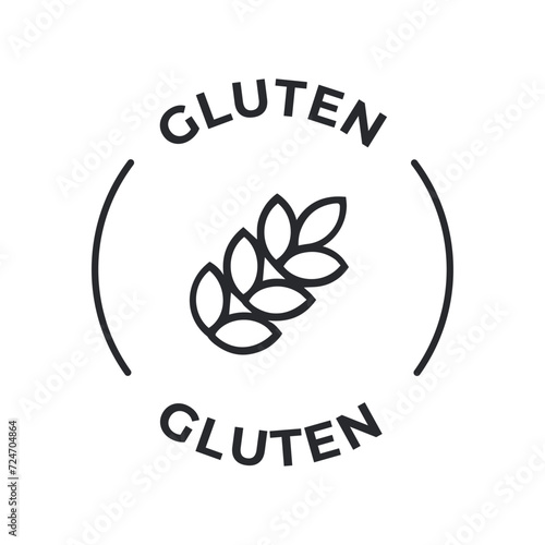 Simple Isolated Vector Logo Badge Ingredient Warning Label. Allergens icons. Food Intolerance Gluten. Written in Spanish and English