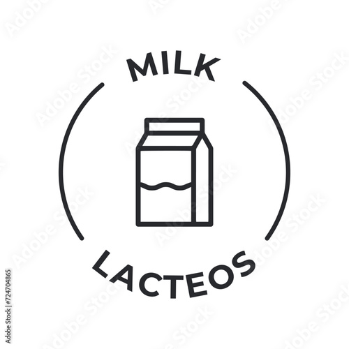 Simple Isolated Vector Logo Badge Ingredient Warning Label. Allergens icons. Food Intolerance Milk. Written in Spanish and English