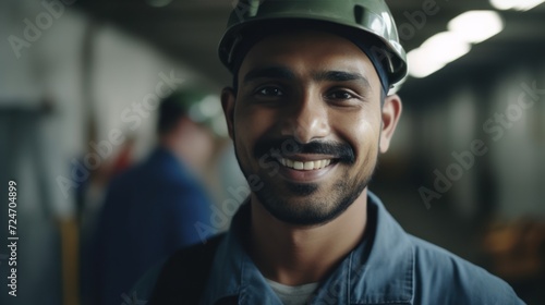Portrait of an Indian engineer in a factory. created with ai