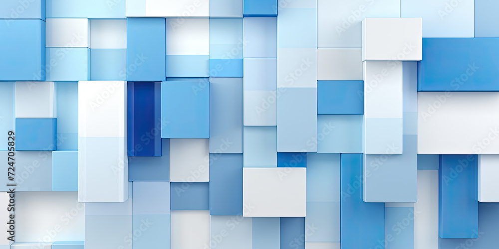 Simple abstract geometric background, blue and white cubes blocks mosaic,