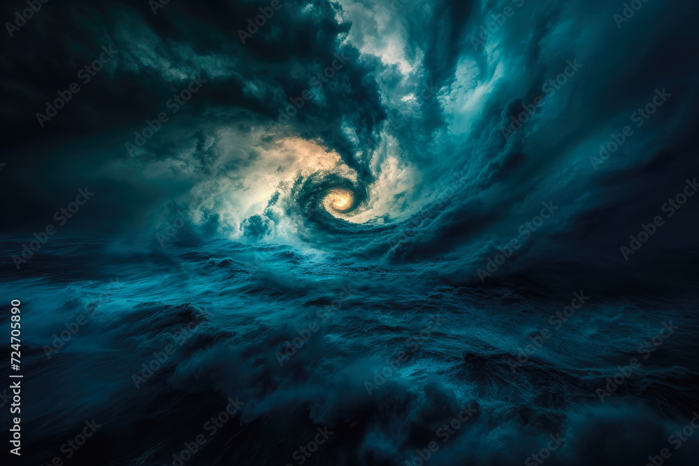 Raging Cyclone Over Midnight Waves Raging Cyclone Over Midnight Waves