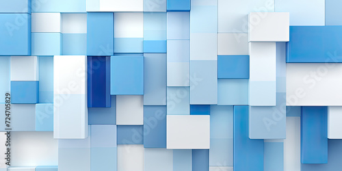 Simple abstract geometric background, blue and white cubes blocks mosaic,