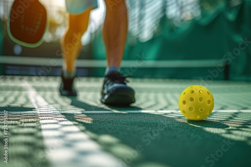 pickle ball in the middle of the court. generative ai
