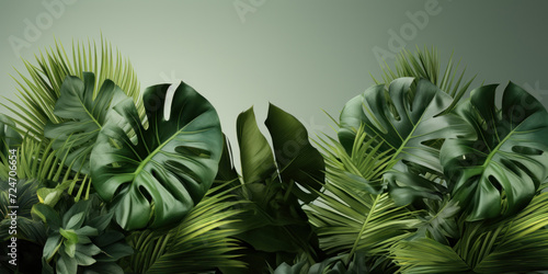 Tropical leaves pattern foliage  monstera leaves frame layout  background for summer banner 