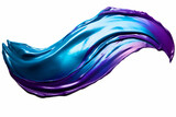 Blue and purple liquid flowing in the air on white background.