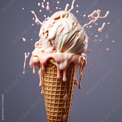 Close-up of a melting ice cream cone.