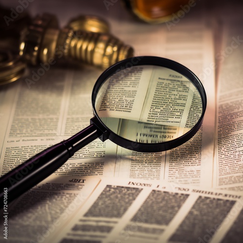 magnifying glass on the newspaper