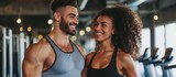 Portrait Happy couple doing gym in a sports training center. Generated AI image