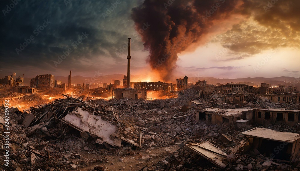 Destroyed city in an active warzone