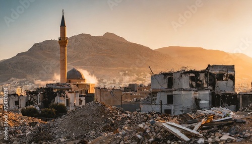 Destroyed city in an active warzone photo