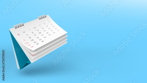 3D White Paper Desk Calendar With Flipping Page