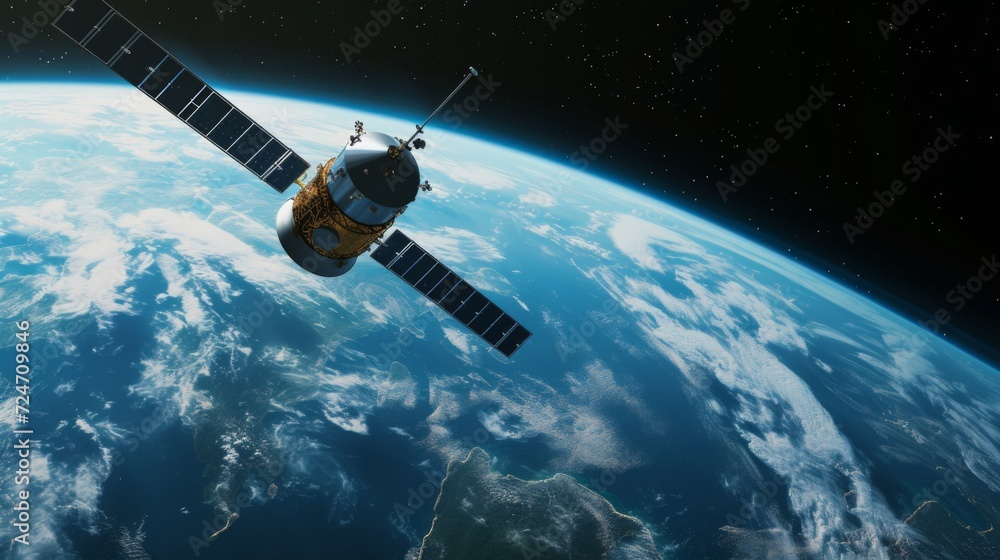 Satellite Orbiting Earth, Technology Concept Satellite Orbiting Earth, Technology Concept