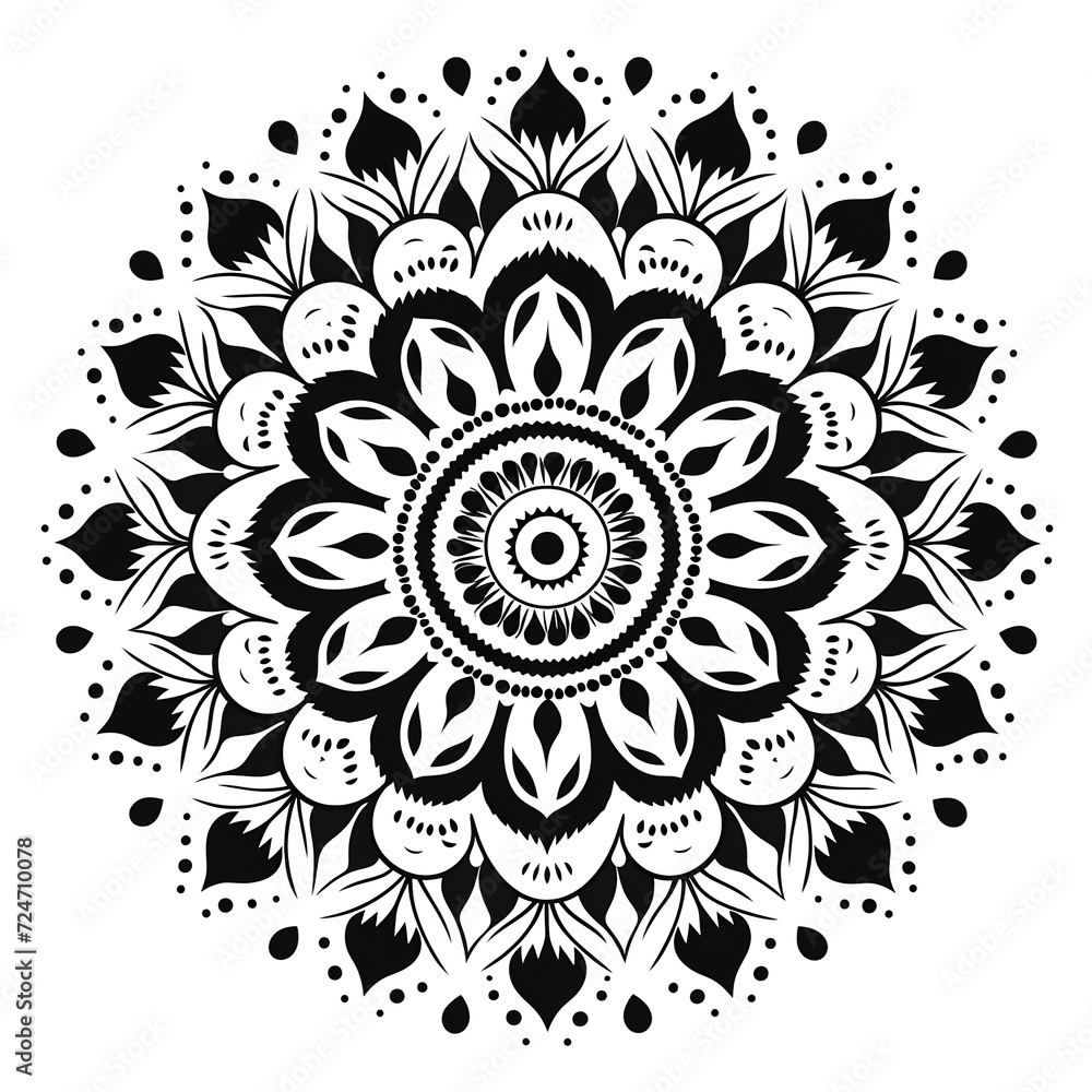 Flower mandala pattern on white background for decoration. Mandala coloring page. Round ornament pattern Flower mandala pattern on white background for decoration. Mandala coloring page. Round ornament pattern
