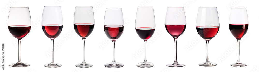 set of isolated illustrations of red wine glasses. Created with Generative AI