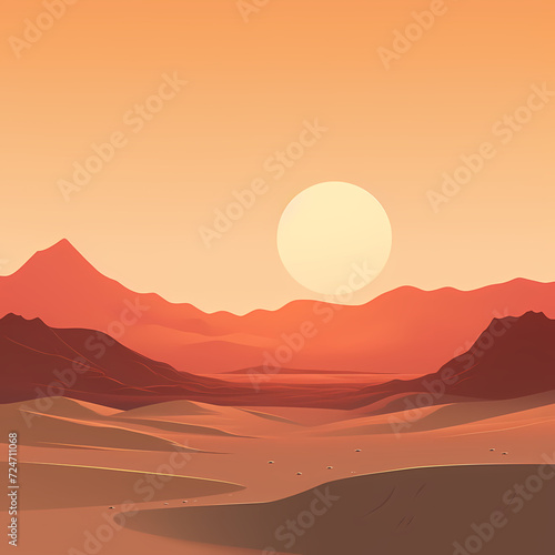 Minimalist desert landscape at sunset.