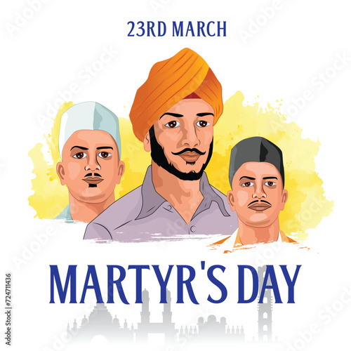 shaheed bhagat singh, sardar bhagat singh, martyrs day vector illustration of Indian people celebrating shaheed diwas