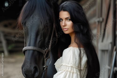 Graceful Duo: Riding Attire Harmony in Countryside © Andrii 