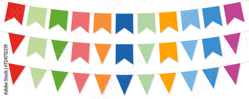 Party bunting flags in pastel palette. Garland flags vector illustration. Vintage Festive party decoration element isolated on transparent backtround.