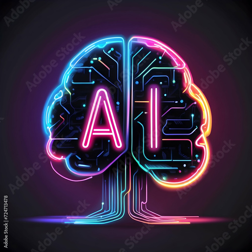 Neon Glowing Sign for AI Logo and intellegent concept photo