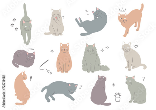シンプルでかわいい猫のイラストセット