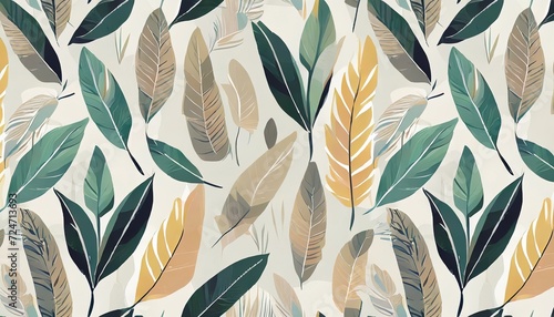 seamless pattern with feathers or abstract leaves abstract plant art design for print cover wallpaper minimal and natural wall art