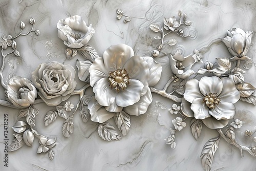 3d wallpaper ceiling silver flower marble background