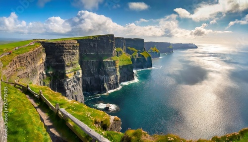 the cliffs of moher irelands most visited natural tourist attraction are sea cliffs located at the southwestern edge of the burren region in county clare ireland photo