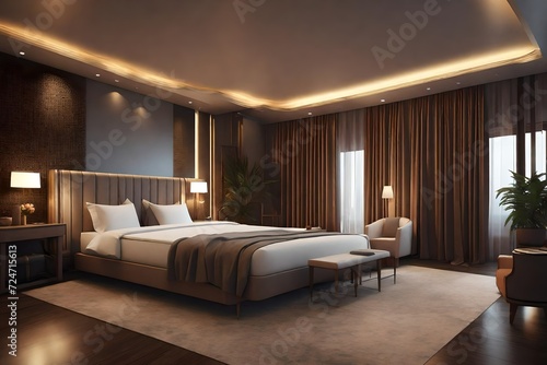 Hotel Room Interior 3D Illustration Photorealistic Rendering © Waqar