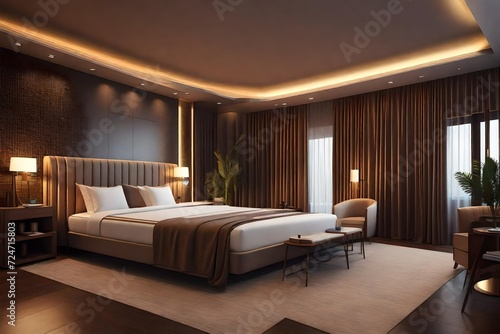 Hotel Room Interior 3D Illustration Photorealistic Rendering © Waqar