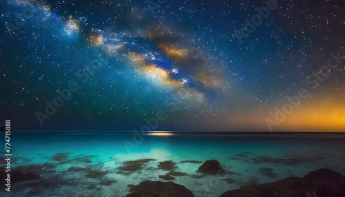 fantasy night seascape glowing marine life starry sky digital art