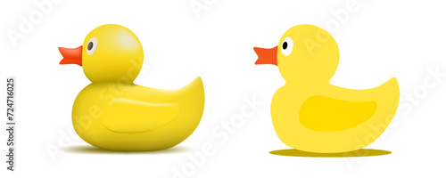 3D Rubber Yellow Bath Duck On White Background