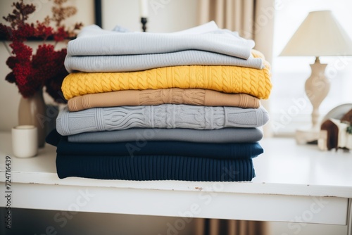 sweaters folded neatly for winter storage © studioworkstock