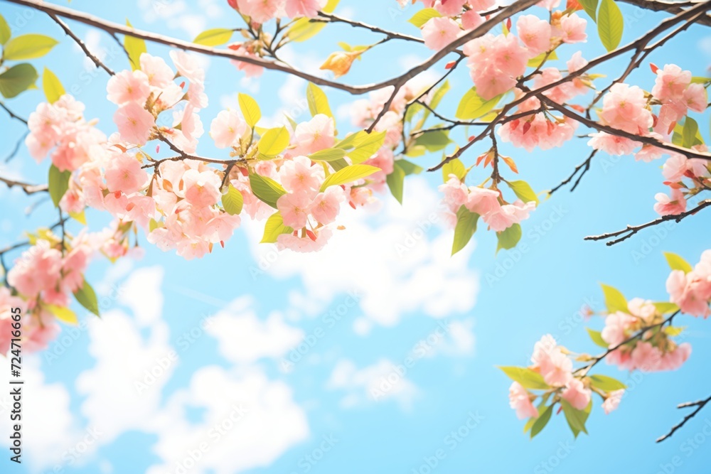 springtime cherry blossoms against a bright sky