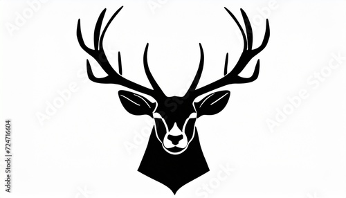 wildlife forest animal portrait logo vector illustration of a majestic deer head with horns stag hart black silhouette isolated on white background