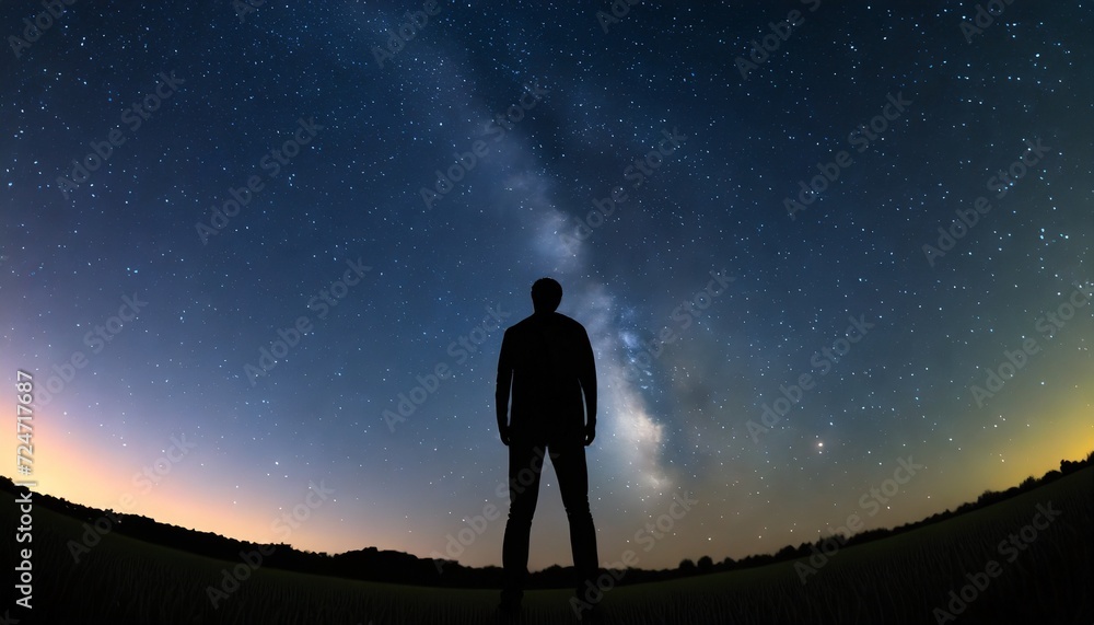 silhouette of a man standing under starry night sky