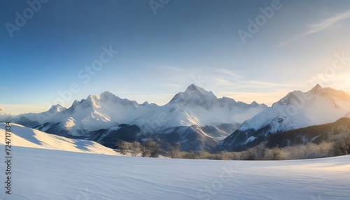 winter scene with snow covered mountain tops cut out