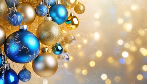 christmas blue and gold balls for decoration in new year festival party marry christmas light background with copy space